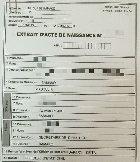 Démarches administratives :  Nationalité malienne par voie de mariage