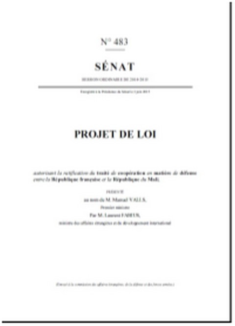 Projet de LOI autorisant la ratification du traité de coopération en matière de défense entre la République française et la République du Mali