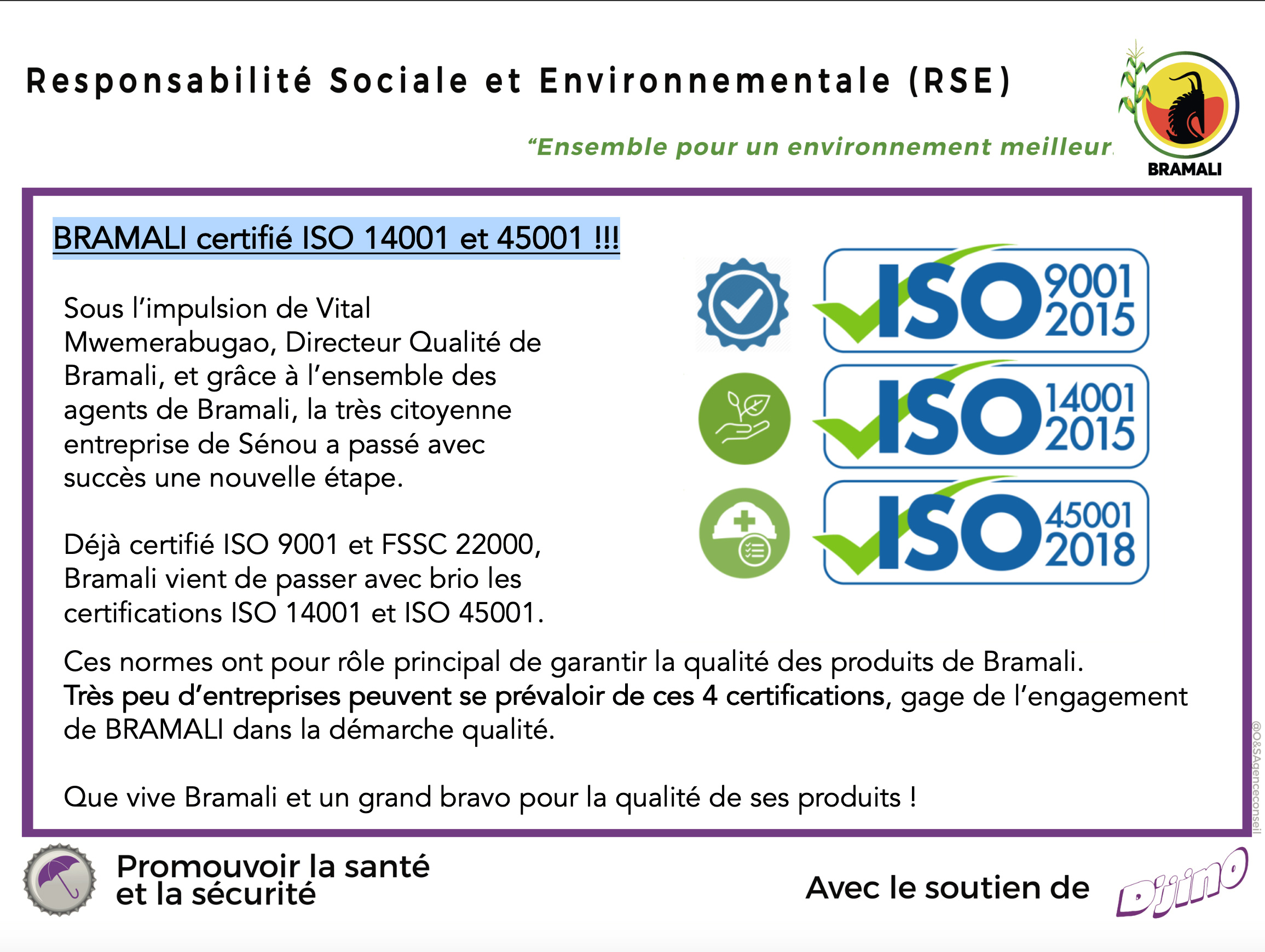 BRAMALI certifié ISO 14001 et 45001 !!!