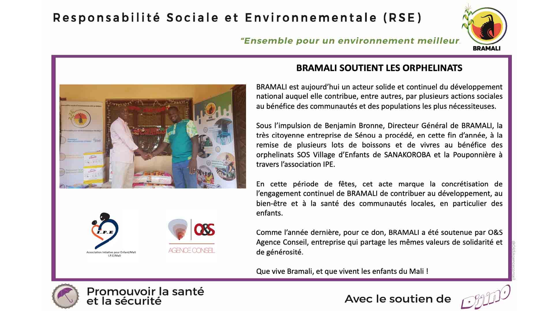 Bramali soutient les orphelinats