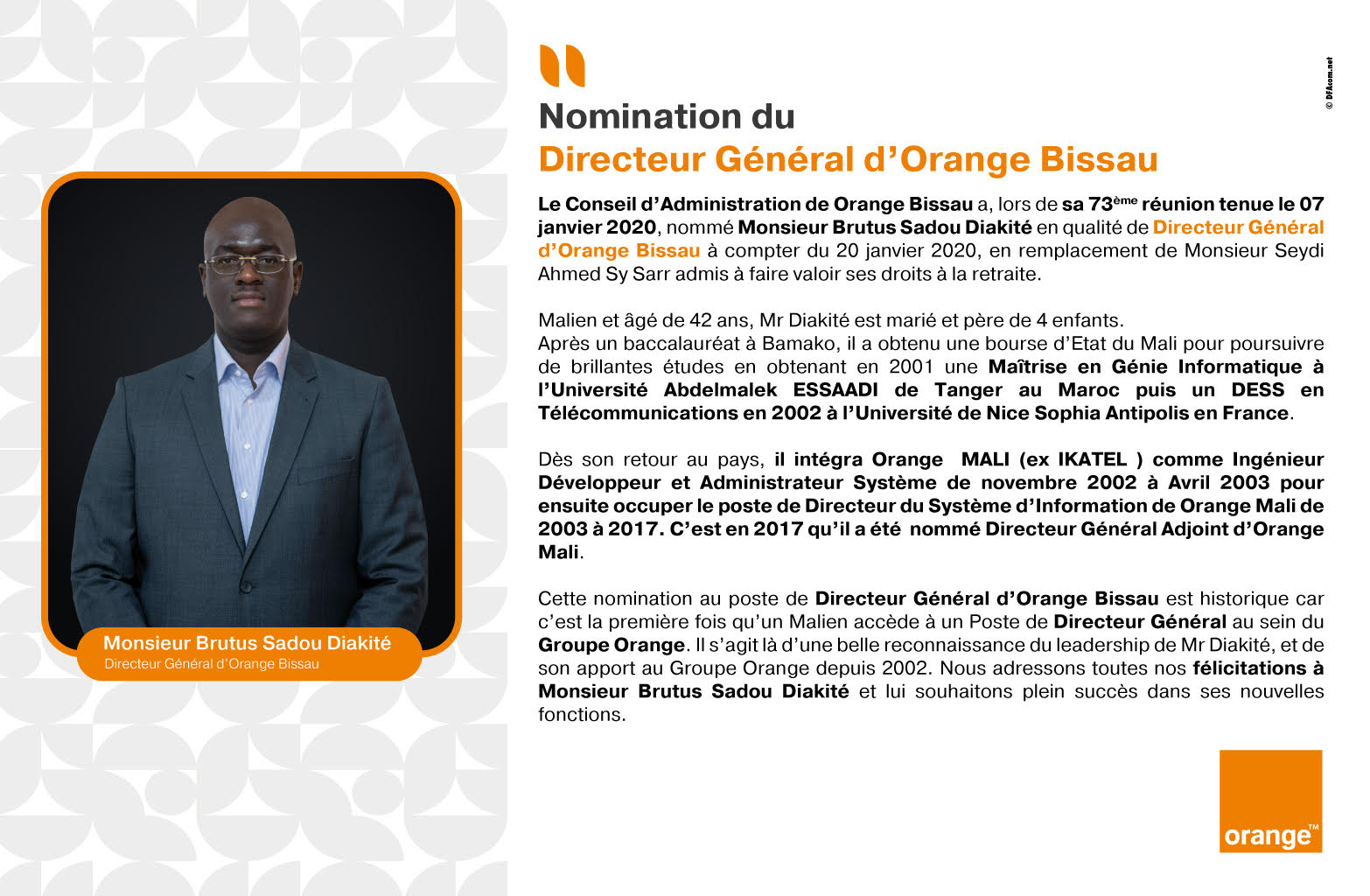 Nomination du Directeur Général d'Orange Bissau