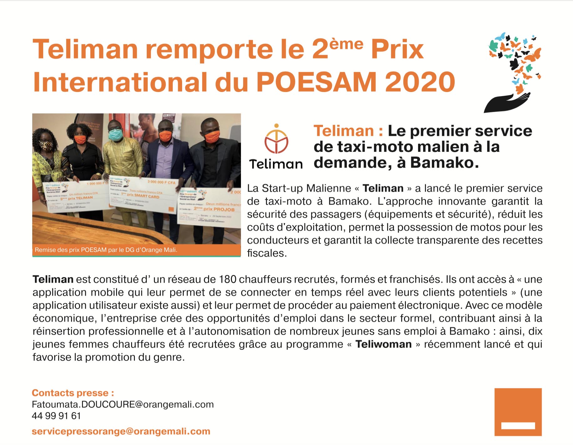 Teliman remporte le 2 ème Prix International du POESAM 2020