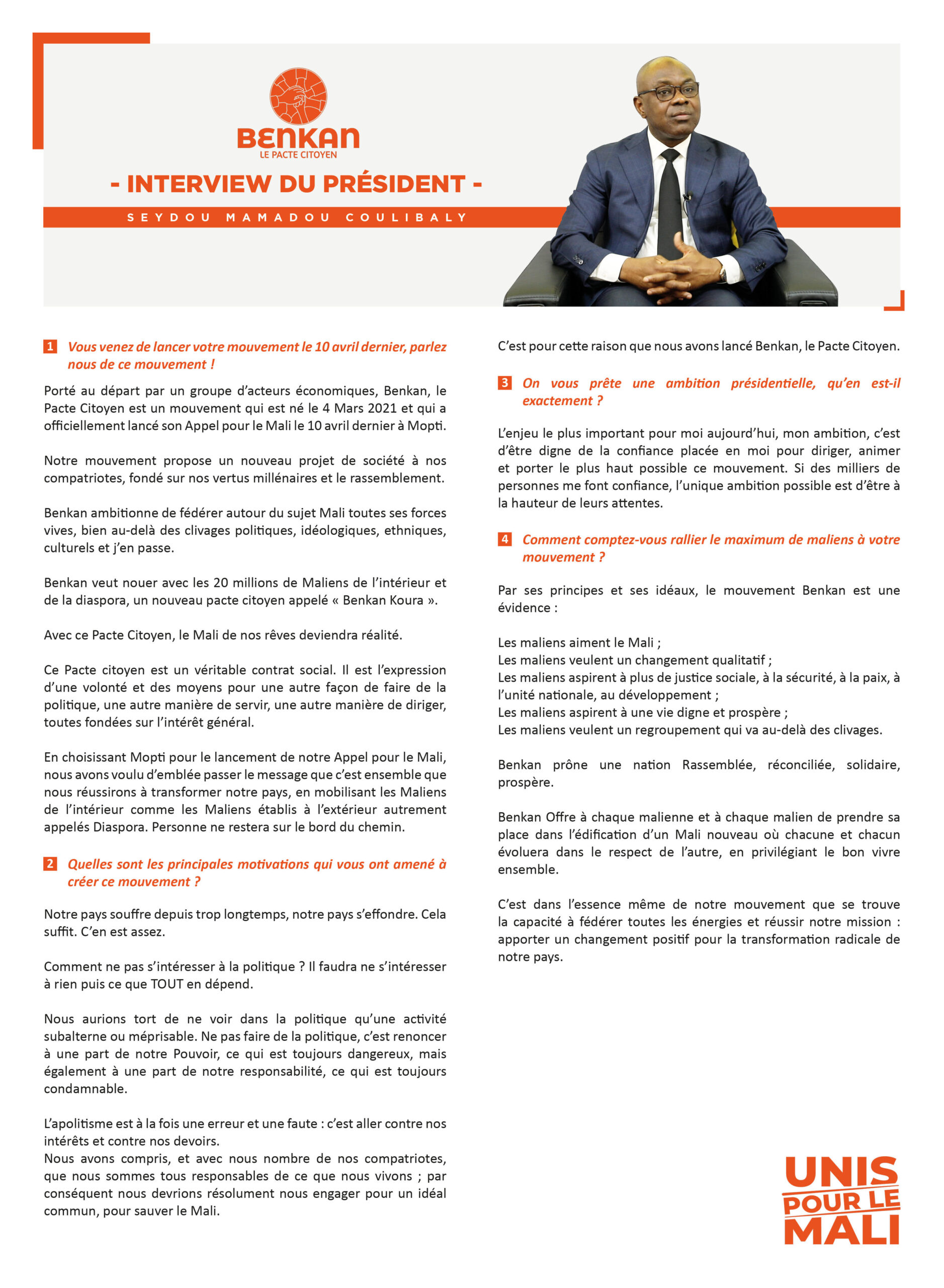 Benkan: Interview du président, Seydou Mamadou Coulibaly