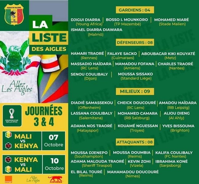 Éliminatoires coupe du monde, Zone Afrique : Les 5 éventuels adversaires du Mali au dernier tour