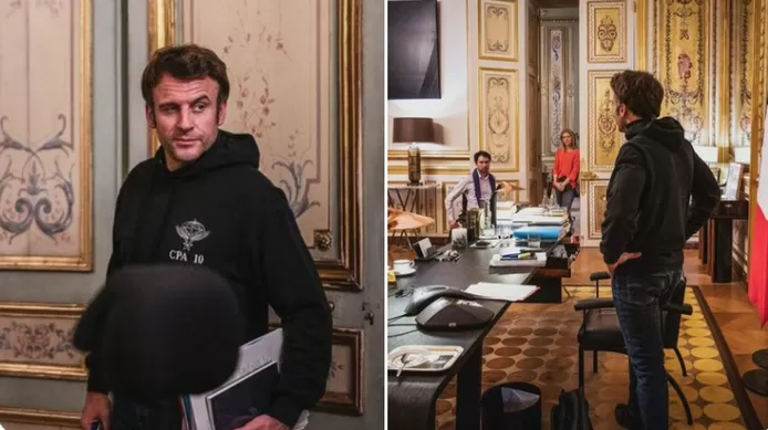 “Un vrai sketch le mec”, “il se prend pour Zelensky” : Macron moqué pour son pull à capuche militaire