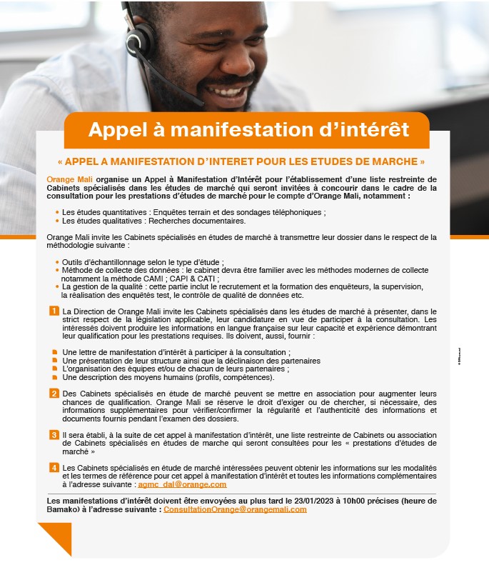 Orange Mali: Appel à manifestation d'intérêt